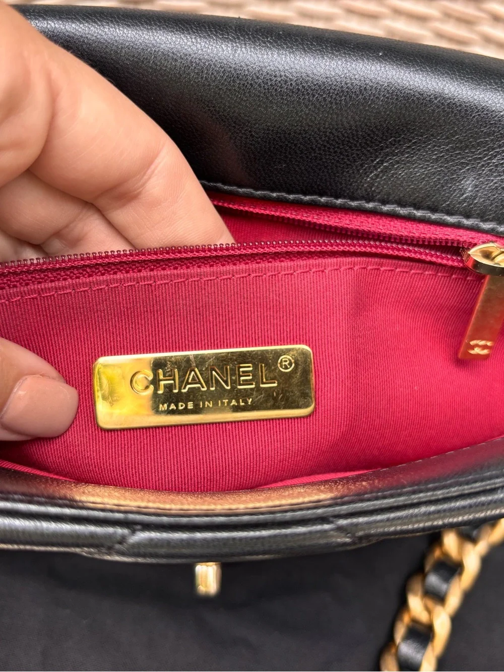 Authentic CHANEL 19 quilted Shiny lambskin gold silver medium crossbody